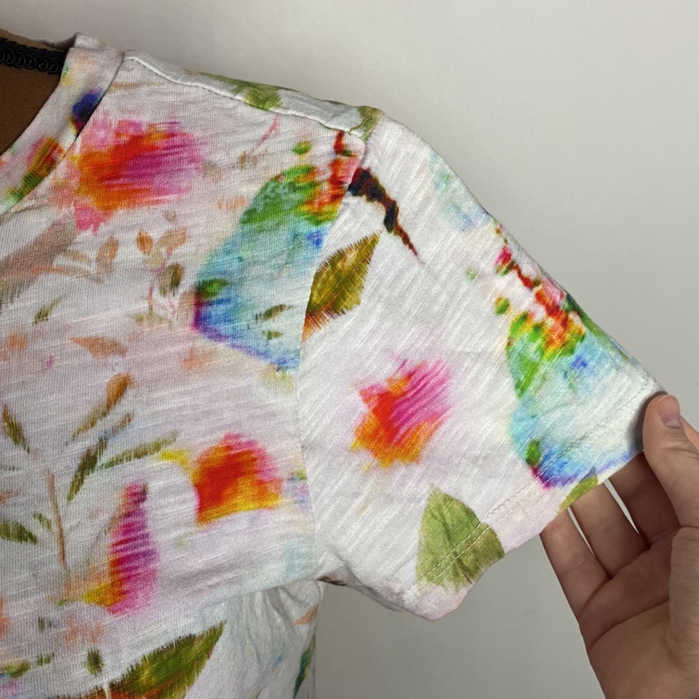 Pam & Gela Short Sleeve Side Shirred Mini Dress Multi floral print slub cotton M - Picture 8 of 12